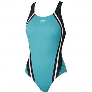 NWT Speedo Rib Quantum Fusion Splice One Piece Swimsuit Racing 14 Blue Swim Team